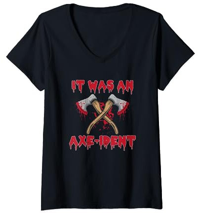 It Was An Axe-ident Wood Chopping Axe Wood Axe Throwing Forest V-Neck T-Shirt