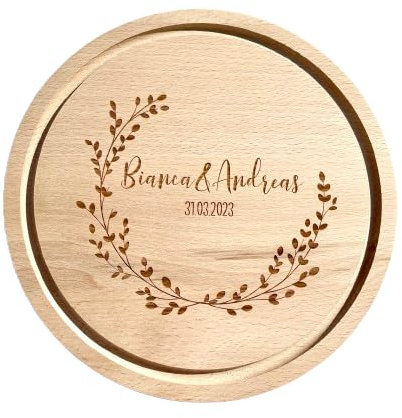 Frühstücksbrett | personalisiert Hochzeit | Namen & Datum | Blumenranke | Brautpaar | Geschenk | Erinnerungsgeschenk | Holzbrett mit Gravur