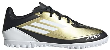 Adidas Unisex F50 Club Messi Football Boots Turf, Gold/Footwear White/Carbon Black, 45 1/3 EU