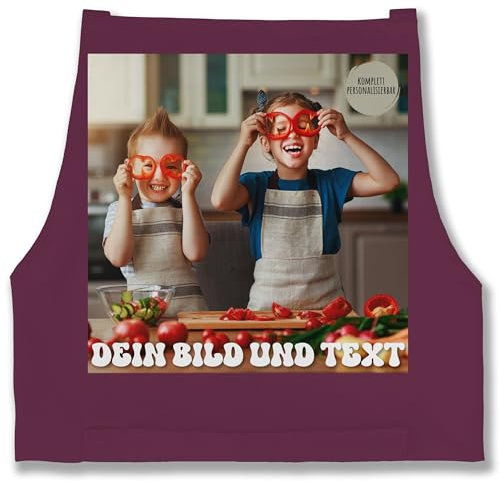 Schürze - Erwachsene - Dein Bild oder Foto und Text Kochen Geschenk - 85x69 - Aubergine - kochschürze geschenke für köche selbstdruck schürzen damen muttertagsgeschenk logo drucken lassen apron