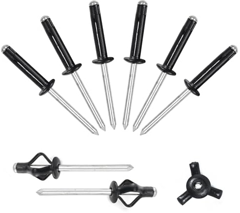 ALLCLEAN 3/16 x 1 Tri-Fold Rivets Assortment - 50Pcs,Black Tri-fold Exploding Pop Rivets Solid Aluminum Tri Grip Rivets Bulb Style Rivets for Kayak Marine Boat