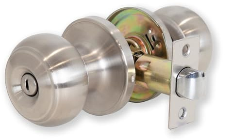 XFORT Bello Privacy Knob Set Satin Chrome, Keyless Door Knob with Lock for Internal Wooden Bathroom Doors, Complete Set with Tubular Latch