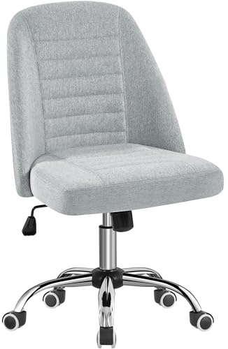 Yaheetech Kontorsstol skrivbordsstol ergonomisk vadderad tyg snurrstol med hjul arbetspall utan armstöd, chefsfåtölj justerbar höjd