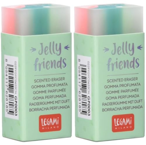 Legami - Duftgummi, Jelly Friends, 2,2 x 5 cm, Dino-Thema, Vanille-Aroma, weich und sauber (Packung mit 2)