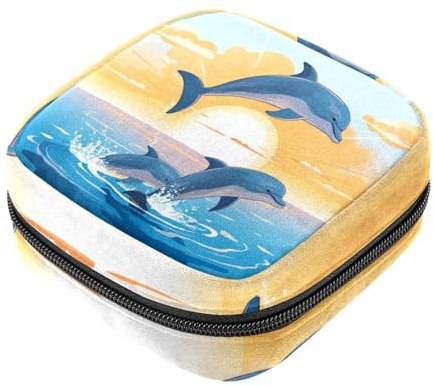 Borsa mestruale,Sacchetto di immagazzinaggio del tovagliolo sanitario,Delfini di mare che saltano la luna,Porta tamponi per borsa