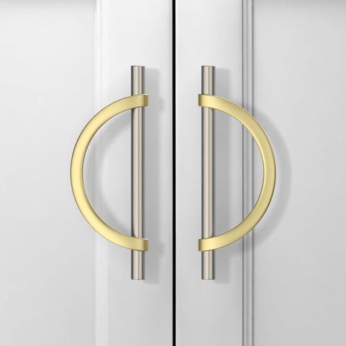 9BUILD 6 Pack 128mm Gold Brushed Satin Nickel Cabinet Pulls - Kitchen Cabinet Handle & Drawer Handles - Zinc Alloy - UK0047