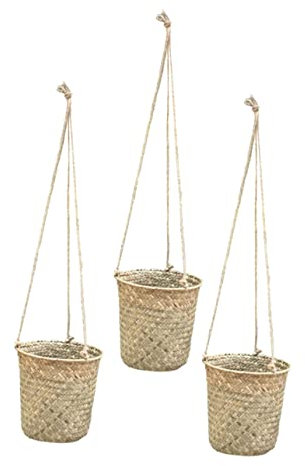 Cabilock 6 Piezas De Mimbre Colgante Cesta De Flores Tejida Macetas De Flores Al Aire para Plantas Al Aire Cesta Colgante Al Aire Maceta Cesta Tejida Macetero Colgante