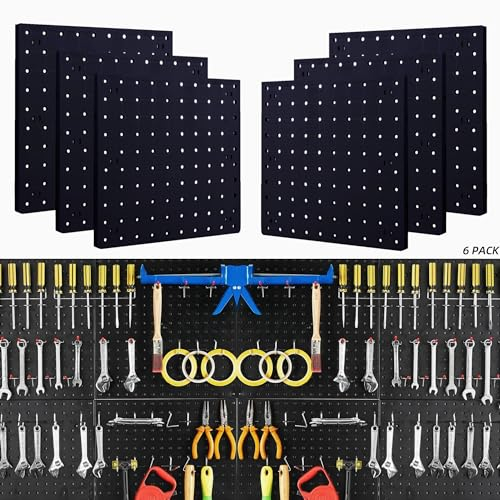 Lot de 6 panneaux perforés noirs en ABS pour la maison, la salle d'artisanat, le garage, la cuisine, l'atelier, l'organisation des outils, 25,4 x 25,4 cm (sans crochets ni bacs).