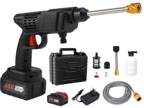 Topteng Power Blaster Plus Pressure Washer Cordless Portable Electric High Pressure Water Spray Gun and Hose Car Washer Cleaner Tool for Balconies Windows, Exterior Walls, Floors, Fences, Gardens