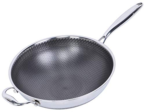 Kuuleyn Wok de acero inoxidable 304 Wok de inducción multifunción antiadherente sartén para hornear Wok chino olla utensilios de cocina utensilios de cocina 12,6 pulgadas