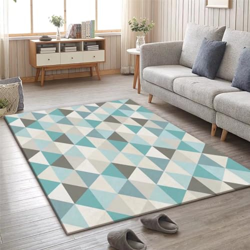 Kunsen 100X160CM Wohnzimmer Teppich Kreative Geometrie, Einfachheit, Modekorridor, langlebig und einfach zu verwalten Vorleger Teppich blau Flickenteppich Teppich Teenager Mädchen