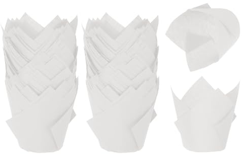sourcing map 200 Pcs Tulip Baking Cups Cupcake Muffins Liners Paper Greaseproof Wrappers for Wedding Birthday Party Festivals Christmas, White