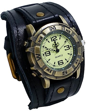 OIDEA Herren Armbanduhr Punk Leder: Vintage Echtleder Armband Analog Quarz mit Arabischer Zifferblatt Retro Rock Herrenuhr Hip Pop Geschenk für Männer Braun Schwarz