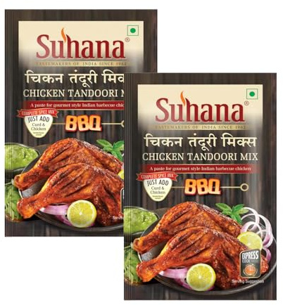 Suhana Spices Mix Powder (Ready To Eat) - Curry Masala Recipe Mixes Casserole Seasoning Herbs - Simplifies & Speeds Up Cooking Process (Pack of 2, Chicken Tandoori Mix Paste 80g (RTE))