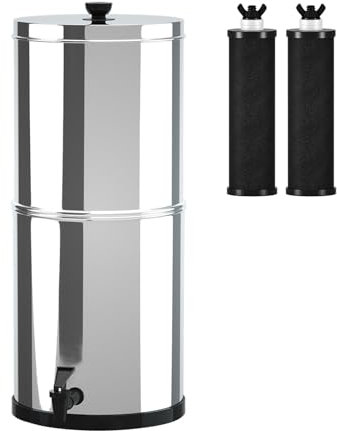 Ailgely Système d'ultrafiltration par Gravité, Certifié EU 98/37/EC, Système en Acier Inoxydable de 5.6L avec 2 Filtres, Réduit Les Fluorure pour La Préparation Aux Urgences de Randonnée à La Maison