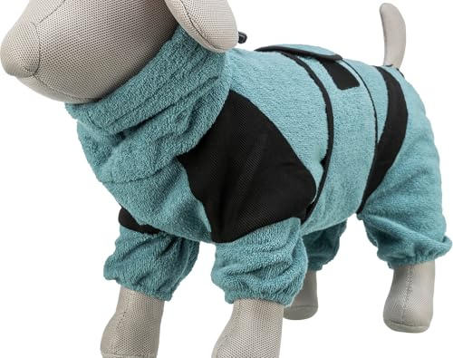 TRIXIE Hunde-Bademantel Frottee Gr. S, Rückenlänge 38 cm – Petrol | Wärmender Overall für drinnen und draußen – saugt Nässe schnell auf, angenehm weich nach Bad und Regen