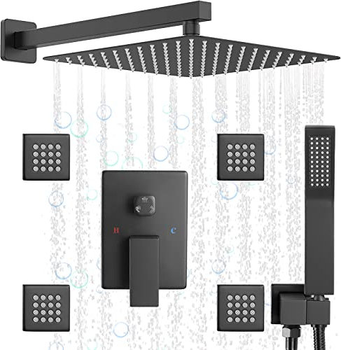 JetsBath JB3412W-MB1 12 Matt Black 4 Jet Jet Rain Shower System