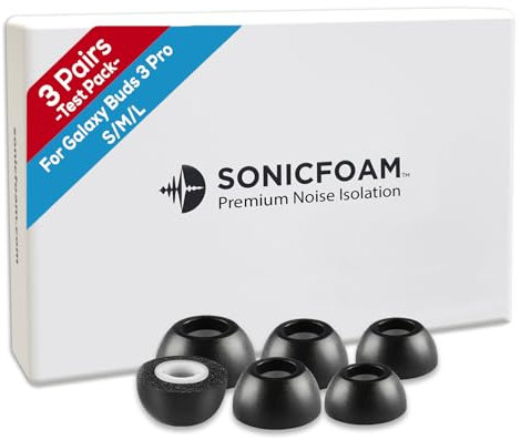 SONICFOAM Buds 3 Pro Lot de 6/3 paires d'embouts de rechange en mousse à mémoire de forme (Buds-3-Pro, taille S, M, L, noir)