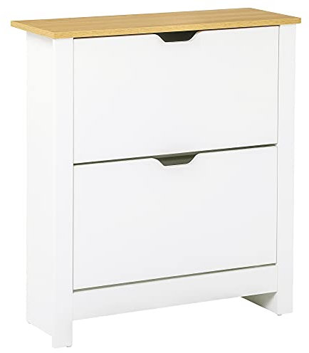 HOMCOM Zapatero Moderno de Entrada para 12 Pares de Zapatos con Cajones Abatibles y Estantes Ajustables para Recibidor y Pasillo 72x26x80 cm Blanco