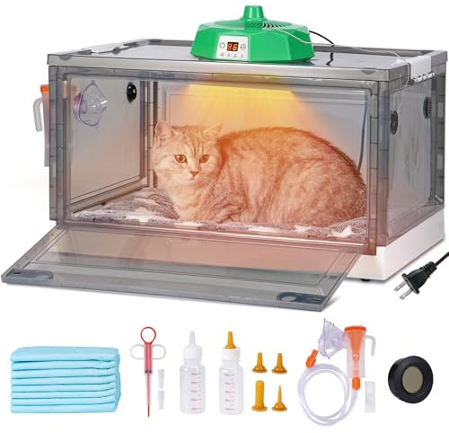 Puppy Incubator with Heating,Temperature Control and Light, Warmer Fan for Ventilation Circulation, Incubator Box for Kitten Puppies and Chick Chicken (55L)