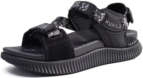 KuaiLu Womens Walking Sandals Comfort Plantar Fasciitis Arch Support Orthopedic Recovery Sport Outdoor Hiking Athletic Cushion Water Camping Shoes Adjustable Strap Black Size 5