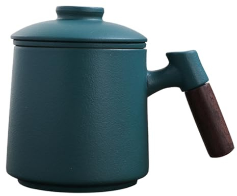 Ipetboom Tazza in Ceramica Con Manico in Legno e Coperchio Tazza Da Caffè e Tè in Ceramica Con Infusore Base Stabile e Liscio