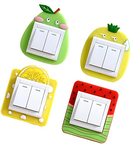 GARIOUANS Calcomanía De Silicona Fluorescente Para Interruptor, Cubierta Adhesiva De Pared Diseños De Fruta (naranja, Piña, Sandía,) Para Decoración Infantil, Sin Pegamento, Set De 4 Piezas