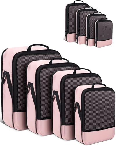 BAGLHER Packwürfel Kompression für die Reise - Extrem platzsparender Koffer-Organizer-Set, wasserdichte Packtaschen,Rosa