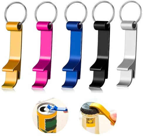 Lot de 5 décapsuleurs porte-clés, décapsuleurs de bière, décapsuleur en aluminium, mini décapsuleur pour l'extérieur pour un usage quotidien et comme cadeau.