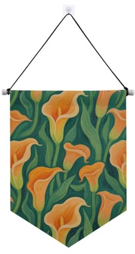 Orange-grüne Calla-Lilien-Wandbehang Banner mit Teleskopstange, Türbanner für den Außenbereich, für Tür, Wände, Fenster, Gärten, Hof