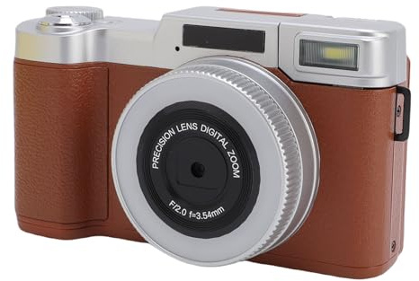 Jectse Camera Digitale 4K, Fotocamere UHD 64MP per la Fotografia, Supporta una Fotocamera da Vlogging Fino a 128 GB con Schermo di Lancio da 2,8 180 °, Video di Viaggio Compatto Camara (BROWN)