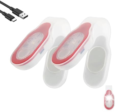 LOMUG Lot de 2 lampes LED à clip - Veilleuse à clip - Rechargeable par USB - Magnétique - 3 modes - Pour infirmière de nuit, infirmière, enfant, course, jogging, camping - Rouge