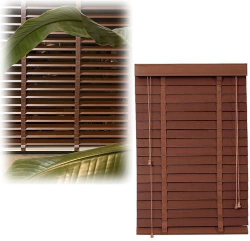 5cm Horizontal Solid Wood Blinds 30 50 60 80 90 125 135 145 155 cm Wide, Darkening Privacy Wooden Venetian Blind Shades, Cordless Light Filtering Windows Blinds for Home Bathroom(Walnut Brown)