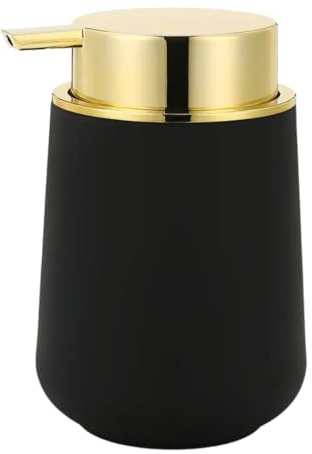 Dispensador jabon Cocina de 320ml, dosificador jabon Cocina para lavaplatos, dispensador jabon baño para Gel, dosificador jabon baño es Elegante y Realzará el Estilo de tu hogar (Negro/Dorado)