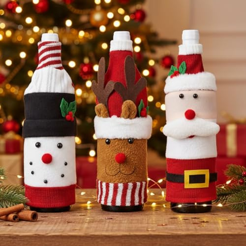 Kamelio Deko für Flaschen Pullover Weihnachten Weinflaschen Verpackung Flaschenüberzug Flaschendeko Flaschenwichtel Flaschenmütze Weinflaschenhülle Wein Flaschenverpackung Flaschenabdeckung