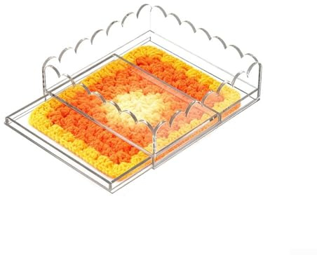 9x9 Acrylic Tray with concealed slide out drawer for needlepoint, photo, and art display, combining artistic design for ELEMENTS with practical dust storage