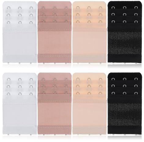 ValueBargain 8PCS Bra Extenders 3 Hooks, 3 Hook Bra Extenders for Women, Soft Stretchy Back Band Extender, Adjustable Comfort Fit (Black White Nude Beige)