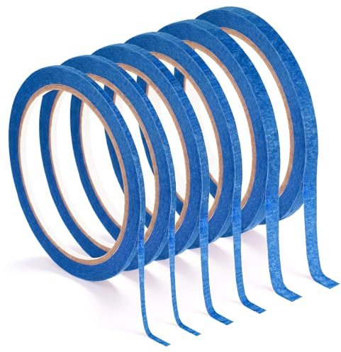 DOPENSPI 6 Roll Blau Vinylband für Präzises Abkleben, 3/5/7 mm x 20m Fine Line Tape, 3 Breiten Selbstklebendes Fineline Tape malerkrepp für Auto Schule Büro Heimwerkerprojekte