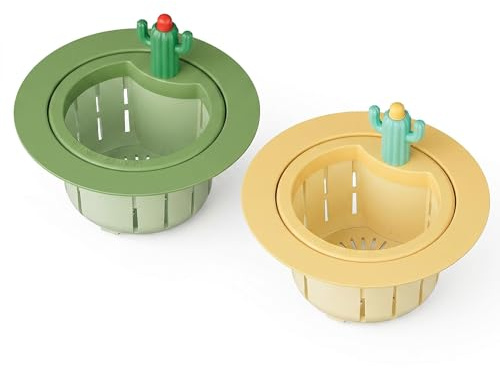 2PCS Kitchen Sink Drain Strainer Basket, Cactus Design Sink Stopper with One Press, Sink Food Catcher for Kitchen & Bathroom (Green & Beige)