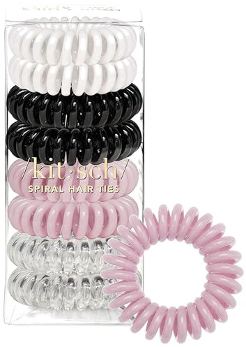 Kitsch Spiral Hair Ties - Waterproof Hair Ties No Damage, Plastic Spiral Hair Bands for Teens, Stylish Hair Spirals & Hair Band Spiral for Girls, Spiral Hair Tie & Hair Coil Bands, 8 Pcs (Metallic)