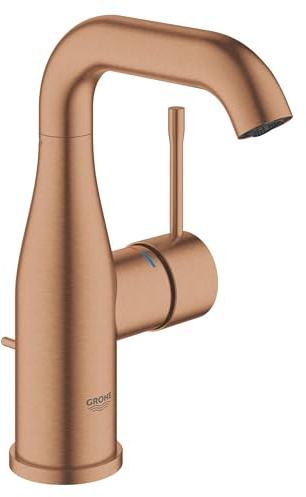 GROHE Essence, Waschtischarmatur, wassersparend (Wasserhahn für das Bad, mit Zugstangen-Ablauf, 19cm hoch, langlebige Oberfläche, einfache Installation am Waschbecken), roségold, 23462DL1
