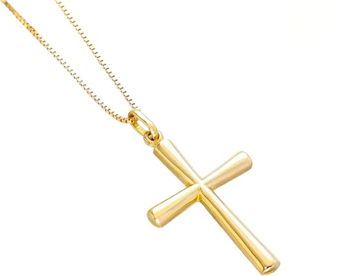 Lucchetta - 585 Gold Halskette mit Kreuz, Damen 14 karat Echtgoldkette 45cm | 45 cm, anpassbar auf 42 cm, Echtgold-Halsketten für Damen und Mädchen