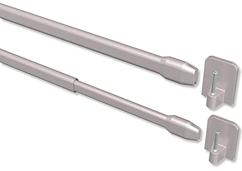 Interdeco Vitragestangen mit Klebehaken/ausziehbare Scheibenstangen Silber-Grau (2 Stück), 80-140 cm