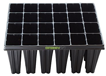 GREEN24 Baumschulen Platte Topfplatte Anzuchtplatte QP 24T16 BTP mit 24 Pflanztöpfen für Gehölze, Koniferen, Tiefwurzler, Platte 28x36cm (24 eckíge Töpfe BxLxH 55x60x160 mm)