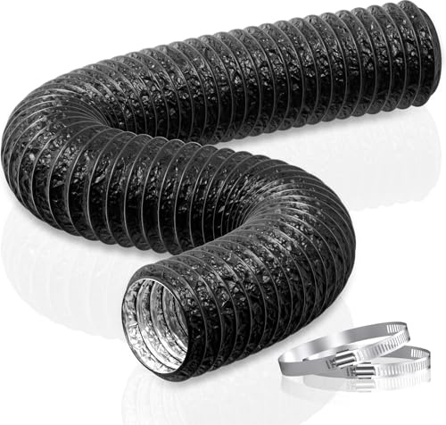 HG Power 125mm Air Ducting Length 5m PVC with 2 Clamps for HVAC | Aluminium Flexible Ventilation Vent Hose for Tumble Dryer, Extractor Fan, Hydroponics, Cooker Hood, Bathroom, Toilet, Black