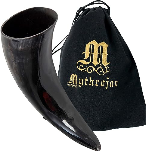 Mythrojan Viking Drinking Horn 500 ml Real Horn for Ale Wine Beer Norse Tankard Food Grade Genuine Vikings Style Gift For Men and Women