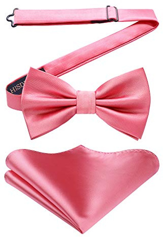 HISDERN Fliege mit Einstecktuch fur Herren Einfarbig Einstellbar Smoking Fliege fur Hochzeit, Party