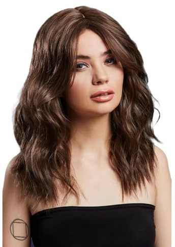 Smiffys Fever Ashley Wig, Two Toned Blend, Brown Wavy Long Layered, Centre Parting, 48cm/ 19in, Fever Wigs Fancy Dress, Fever Dress Up Wigs