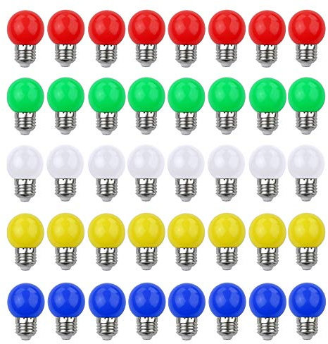 V-TOO LED Bunte E27 Farbige Glühbirnen 3W=30W Dekoratives Licht und Design 240 Lumens AC220V-240V Dekorationslampe Gemischte Farben Rot Gelb Blau Grün Weiß - 40er Pack