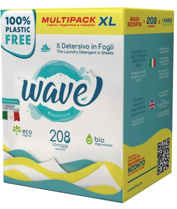 Wave Washing Classic – Das Waschmittel in Tuchform – 100% PLASTIKFREI – Multipack XL – 208 Wäschen - Ökologisch - Biologisch Abbaubar - Kompostierbar